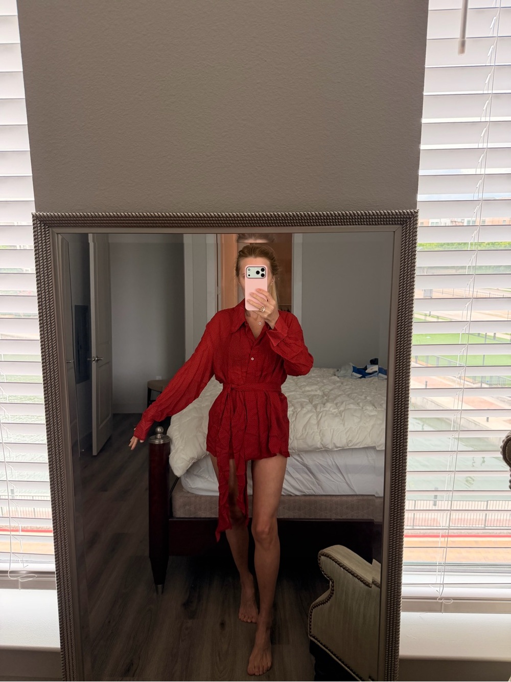 Zara Red Printed Tie-Neck Mini Dress